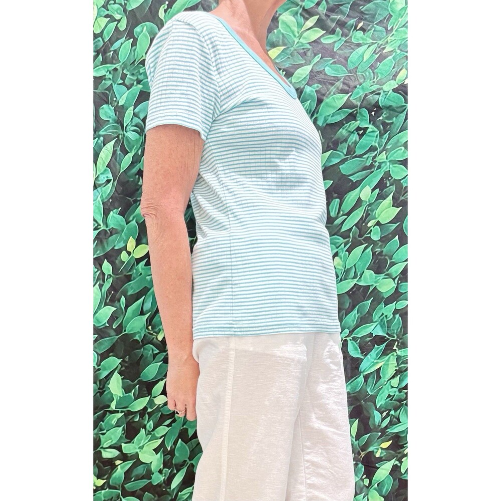 Peppercorn Green White Striped Short Sleeve T Shirt Size Large - Picture 4 of 6
